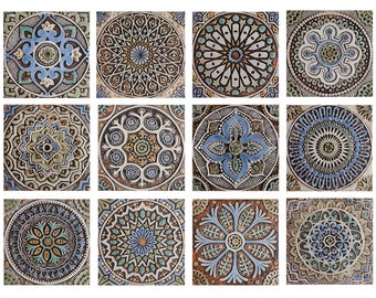 Ceramic wall hangings, set of 12 decorative tiles for outdoor wall art, bathrooms and kitchens, large wall art installation, yard art 11.8”