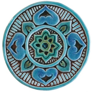 Decorative Tiles For Wall Living Room, Circle Tile, Wall Tiles, Bathroom Tiles, Hand Painted Tiles, Tile Art, Mandala 15cm #1 Turquoise