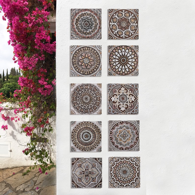 Set of 9 Ceramic Garden Art Tiles Coastal Wall Decor Wall Etsy