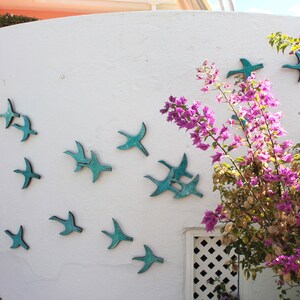 20 Flying Birds Outdoor Wall Ceramic Art, Outdoor Decor For Walls, Birds Garden Decor, Garden Art Birds  Cranes Turquoise