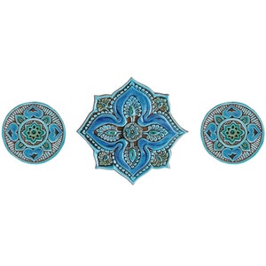 3 Mandala Garden Decor Design, Outdoor Wall Art, Ceramic Tiles For Yard Art, Outdoor Wall Sculpture, Circle Art Garden, Mandala #5 Turquoise