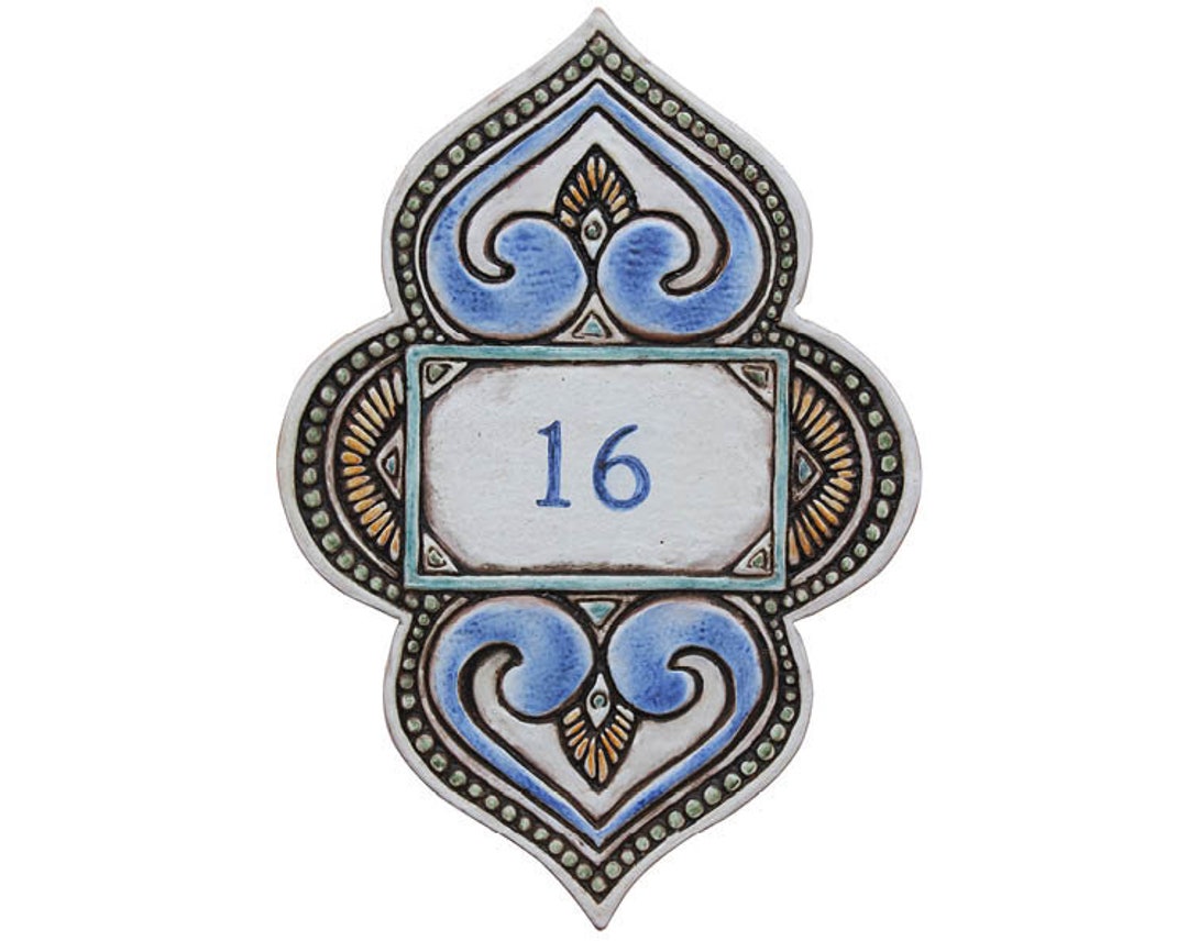 Handmade Ceramic House Number Plaque, Boho Decor, Matt Blue Address ...