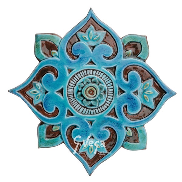 Mandala Wall Decor Made From Ceramic For Outdoor Wall Art, Ceramic Tile Design, Backyard Wall Hanging, Mandala #3 Cutout  27.5cm Turquoise