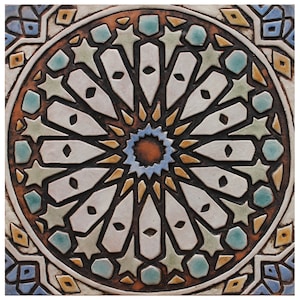 Moroccan Tile, Ceramic Tile With Deep Relief Design, Handmade Spain Decorative Kitchen Tile, Ceramic Wall Art, Moroc #1 Matt Blues