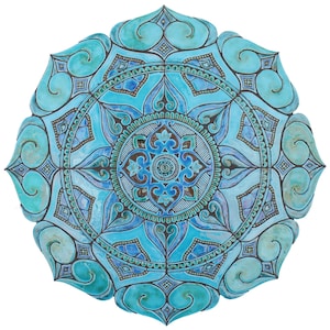Large Ceramic Tile Art With Mandala Design, Wall Mural For Garden, Tile Mural, Ceramic Garden Art, Mosaic Wall Art, 100cm / 39.3&quot; turquoise