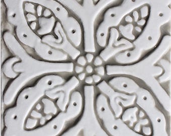 Hand-Painted Floral Tile: Beige Suzani Wall Decor (10cm)