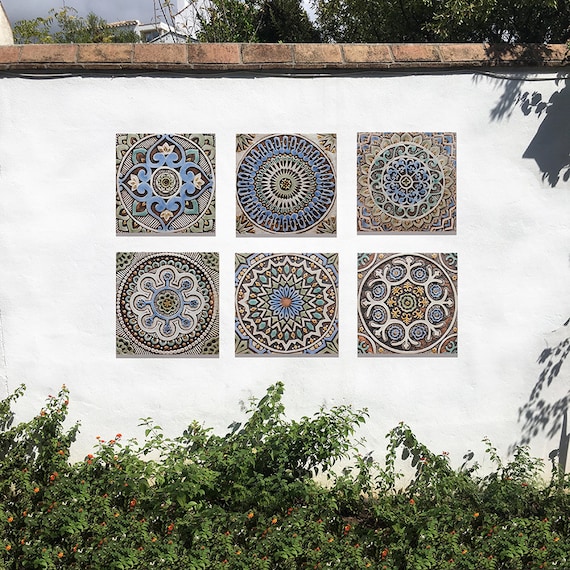 10 square ceramic handmade art tile Giant Allium /& Hummingbird Outdoor Wall Garden Art