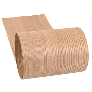 May include: A rolled sheet of light brown wood veneer, showing a distinct grain pattern. The veneer is flexible and suitable for woodworking or craft projects. The wood has a natural, warm tone, with a visible texture.