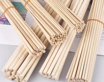 Bamboehouten stokjes, 50 stuks, onbewerkt, rond, geschikt voor knutselprojecten, het bouwen van speelgoedmodellen, kerstversieringen, beschilderbaar, houtbewerkingsbenodigdheden