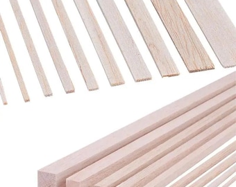 Palitos de madera de balsa (20/50 unidades), espiga cuadrada sin terminar para manualidades, maquetas de casas, adornos navideños, pintables, carpintería