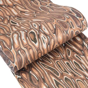 Puede incluir: Un rollo de papel estampado marr&oacute;n y beige con un dise&ntilde;o de vetas de madera. El papel presenta un patr&oacute;n repetitivo de formas y l&iacute;neas org&aacute;nicas, creando una apariencia texturizada. Los colores var&iacute;an del beige claro al marr&oacute;n oscuro.