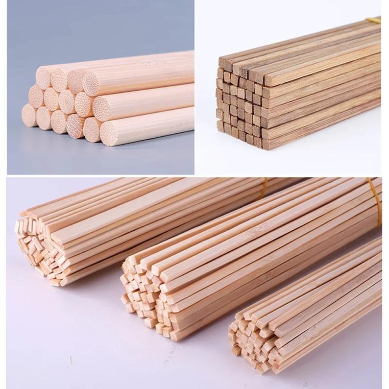 Rectangular Stick Natural Bamboo Sticks, 10pcs, Unfinished Sliced for DIY Craft, Building ...