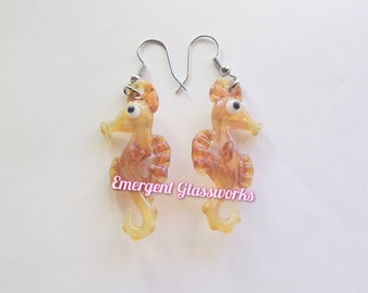 Baby Seahorse Glass Figurine Earrings