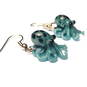 Tiny Teal Blue Octopus - Glass Earrings