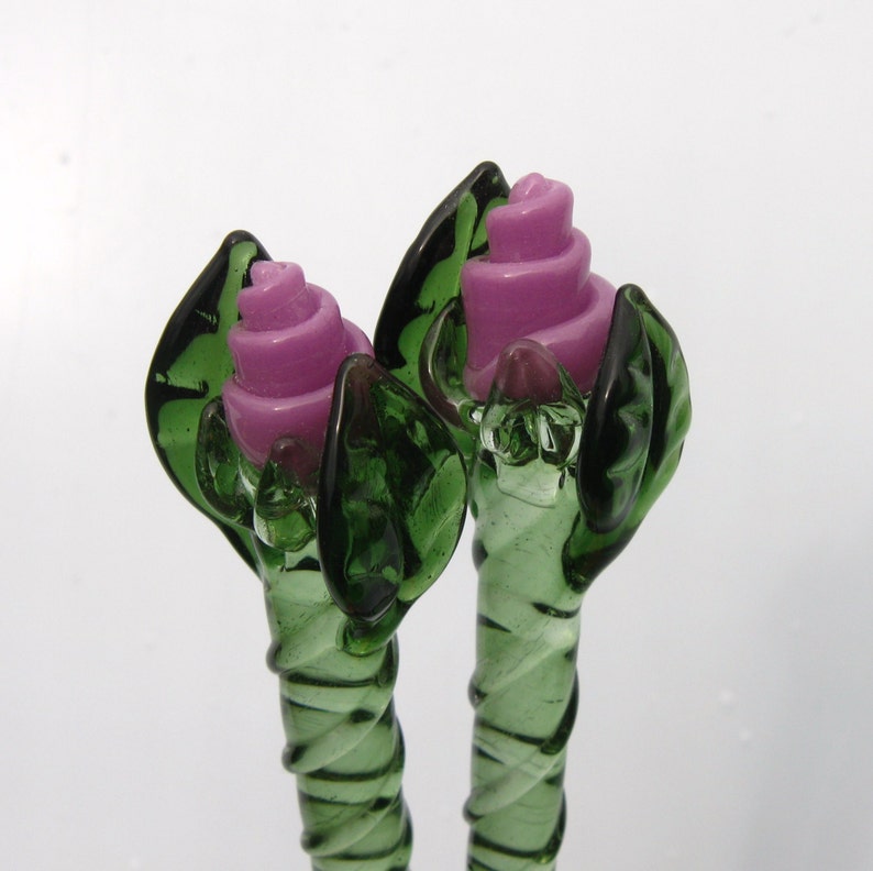 Purple rose glass hair sticks
