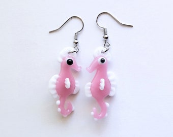 Baby Seahorse Glass Figurine Earrings