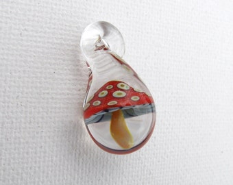 Glass Mushroom Pendant Red Spotted with Gills