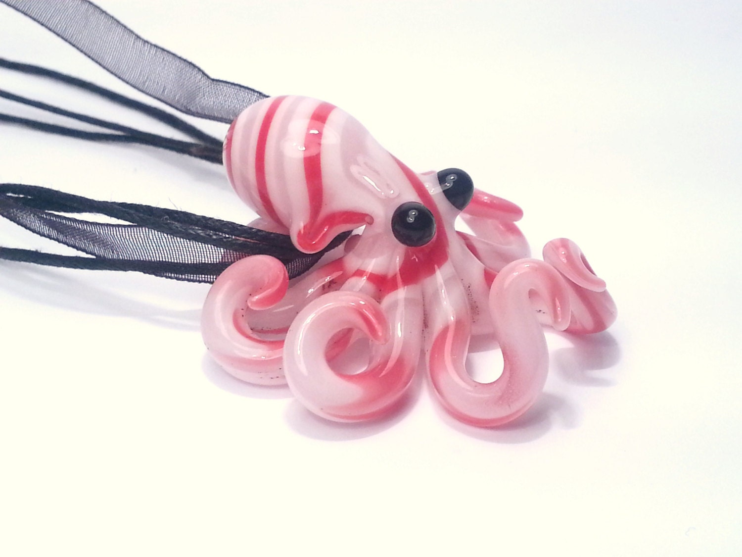 Pink, White, and Red Glass Octopus Pendant -  UK