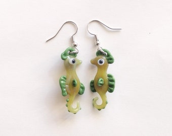 Baby Seahorse Glass Figurine Earrings