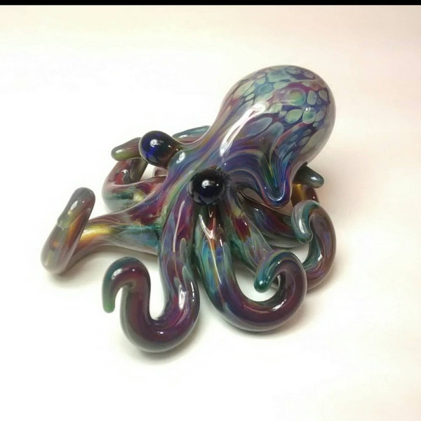 Small Glass Octopus pendant Mottled Purple