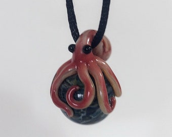 Red Octopus Marble Hanging Focal Bead