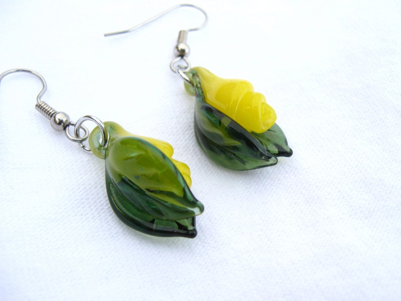 Yellow Rose Earrings image 1