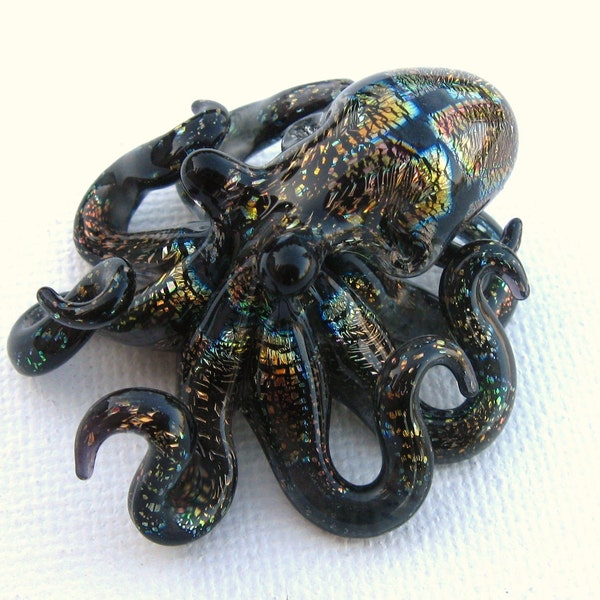 Dichroic Rainbow Checkered Octopus pendant