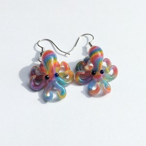 Glass Octopus Earrings - Rainbow