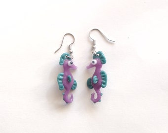 Baby Seahorse Glass Figurine Earrings