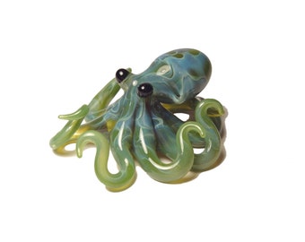 Small Glass Octopus pendant Silver Mossy Green