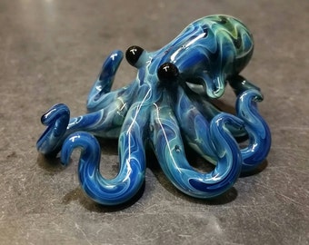 Small Glass Octopus pendant Electric Blue