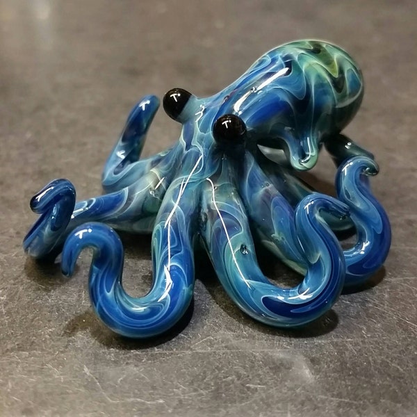 Petite suspension Octopus en verre Bleu électrique