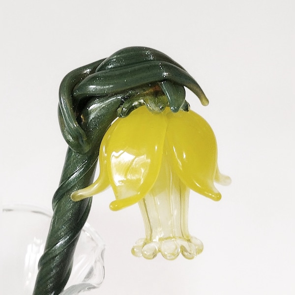 Jonquille jaune fait main fleur de verre Hairstick Swizzle Stick plante pieu Sculpture botanique