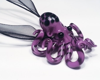 Small Glass Octopus pendant Purple Spotted