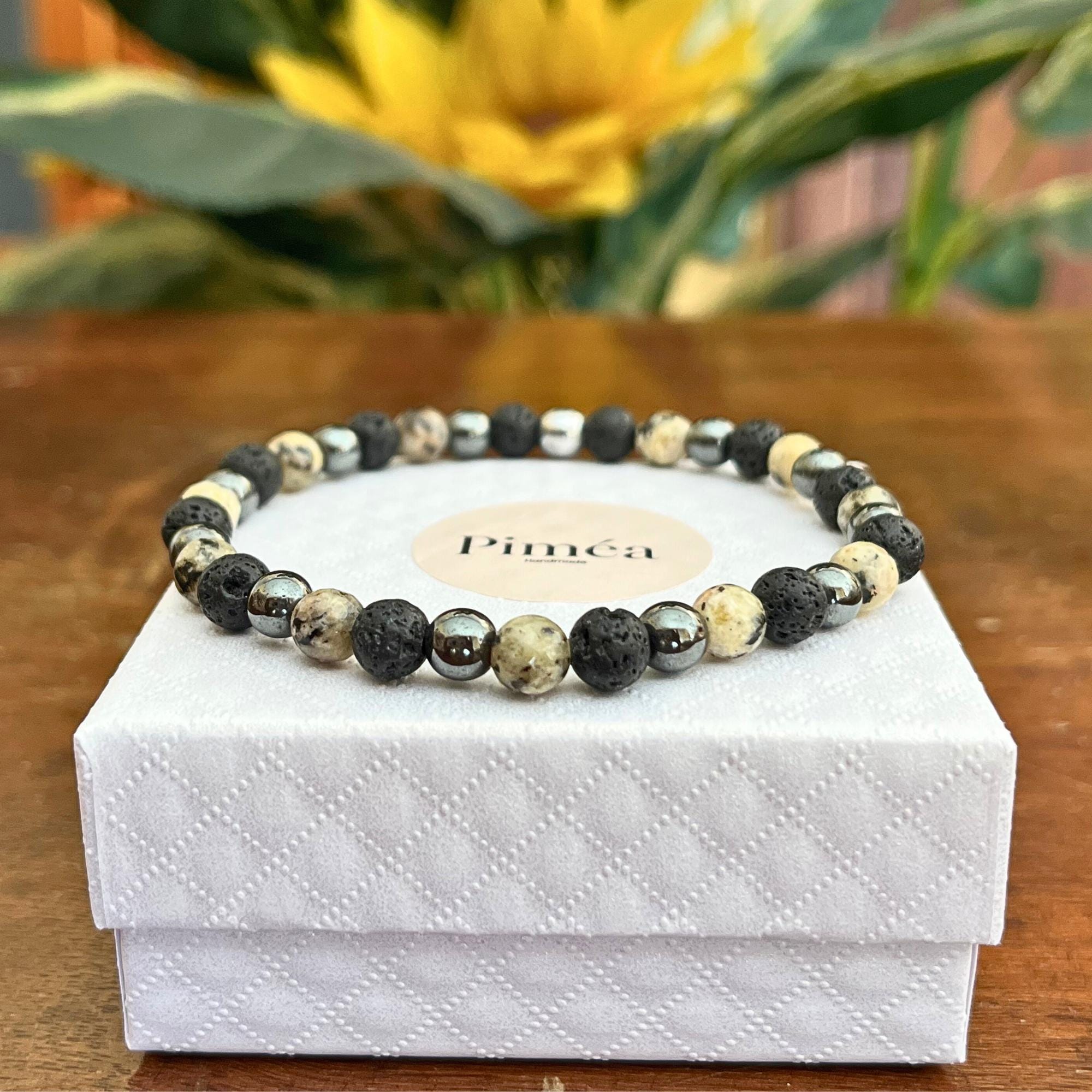 Bracciale In Onice Naturale 8mm, Perle Rotonde, Elastico, Fatto A Mano In Germania
