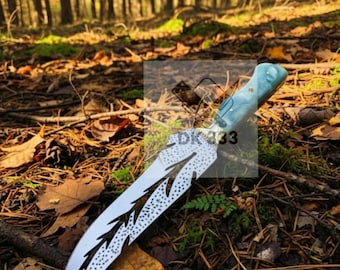 Custom Handmade Decorative Knife – Unique Cutout Blade Design, Blue Resin Grip, Gift for Collectors