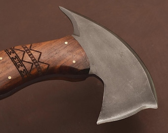 Handmade D2 Steel Axe - Tribal Spike - Leather Sheath
