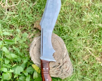 Hand Forged high Carbon Steel Kukri Knife: Rosewood Handle, Leather Sheath gift for buddy