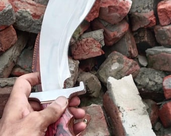 Handmade Stainless Steel Kukri Knife, Walnut Handle, Leather Sheath