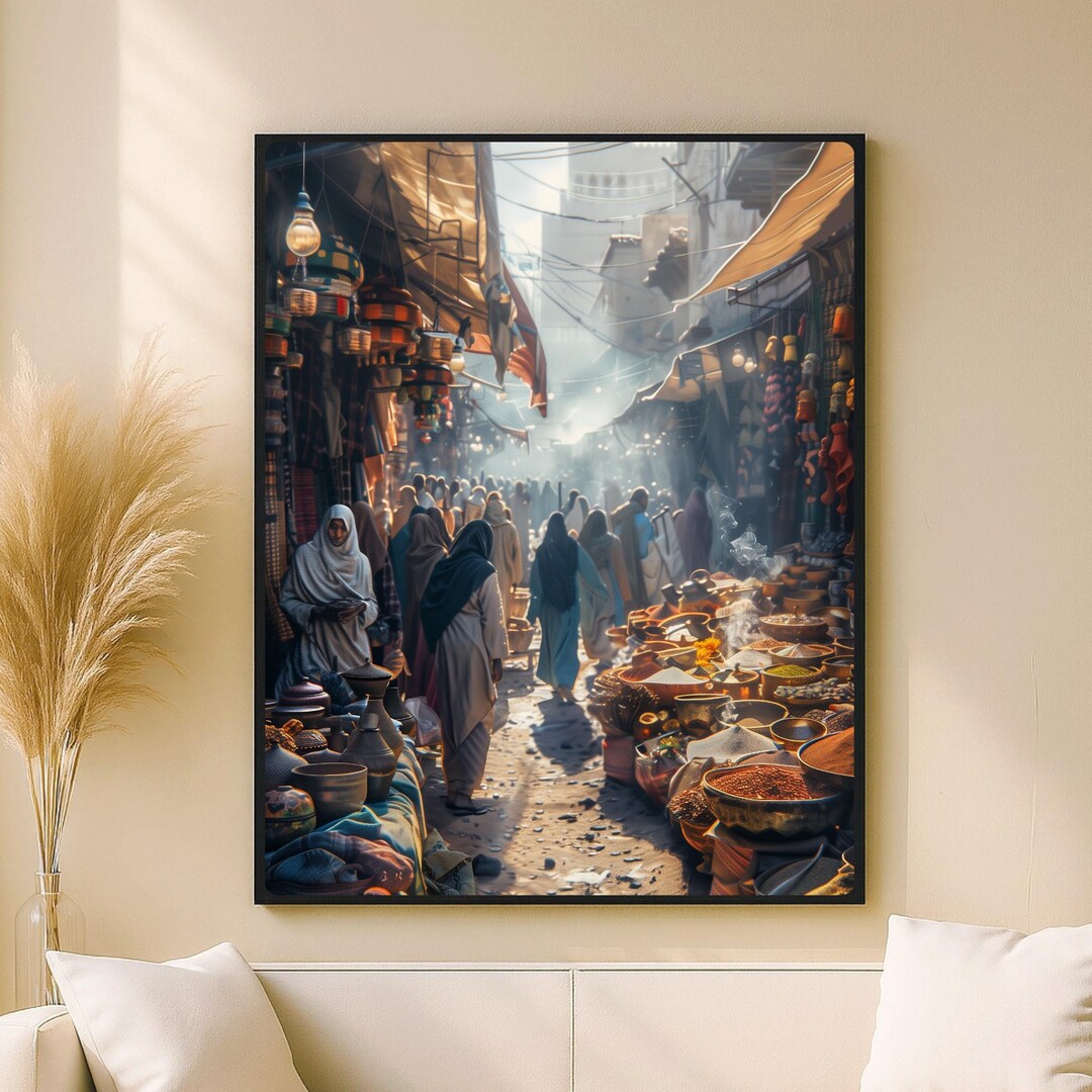 Oriental Souk Alley, Spice Market Scene With Golden Light - Digital ...