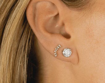 Diamond Earrings, 14k Gold Baguette Diamond Ear crawler earrings, Unique Diamond Earrings, Fine Jewelry, Everyday Jewelry, Wedding Gift