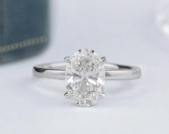 Oval Cut Lab Grown Diamond Solitaire Ring / Claw Prong Set Diamond Wedding Ring / Eco Friendly Diamond Engagement Ring / 14K Solid Gold Ring