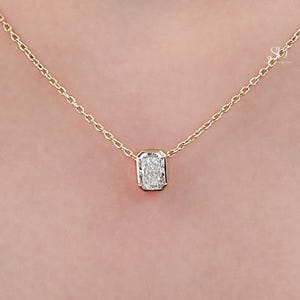Radiant Cut Lab Grown Diamond Solitaire Necklace / Bezel Set Diamond Wedding Necklace / 14K Solid Gold Necklace / Anniversary Gift For Her