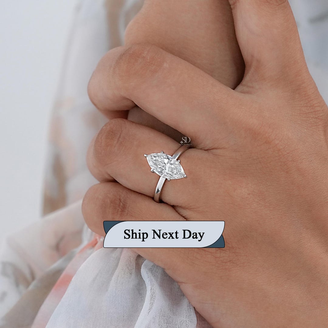 Marquise Cut Lab Diamond Solitaire Engagement Ring / CVD Diamond ...