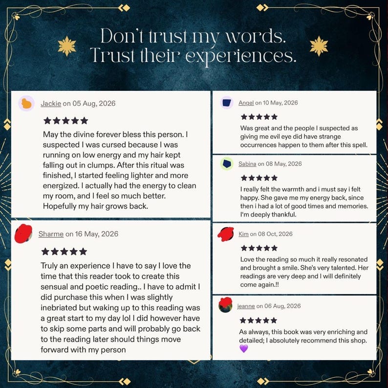 May include: A digital graphic featuring the text Don't trust my words. Trust their experiences. displayed above five customer reviews with five-star ratings from users named Jackie, Angel, Sabina, Sharme, Kim, and Jeanne, set against a dark background.