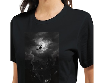 T-shirt Witch Flying Over Moon: Gothic Witchcore Bella Canvas T-shirt