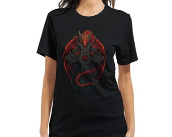 Vintage 90s Red Dragon Celtic Cross T-shirt Fantasy Art Vintage 90s Red Dragon Celtic Cross T-shirt Fantasy Art