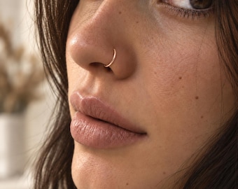 Fake Nose Ring No Piercing, Thin Nose Hoop, Clip On Nose Ring, Faux Nostril Hoop, Gold Silver Rose Gold Black, 8mm