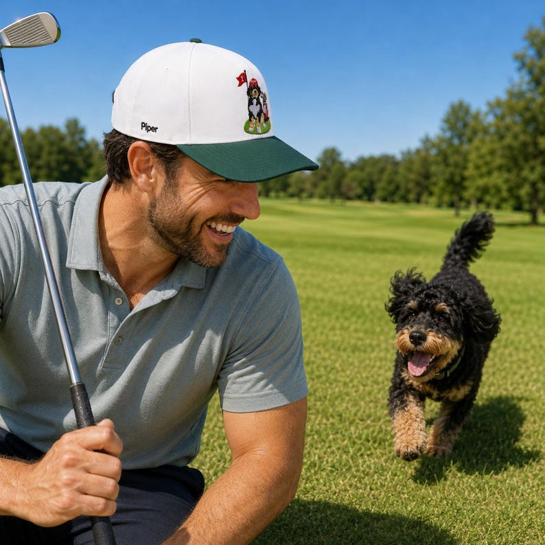 Custom Embroidered Dog Golf Cap - Personalized Pet Portrait Hat From Photo - Dog Dad Golf Gift For Men, Dad, Husband image 4