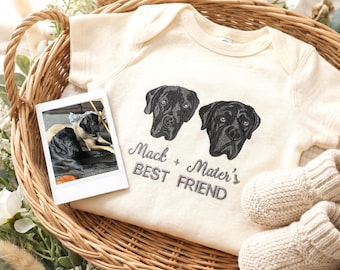 Custom Embroidered Pet Portrait Onesies - Personalized Baby Onesie With Dog Face - Dog Siblings Gifts